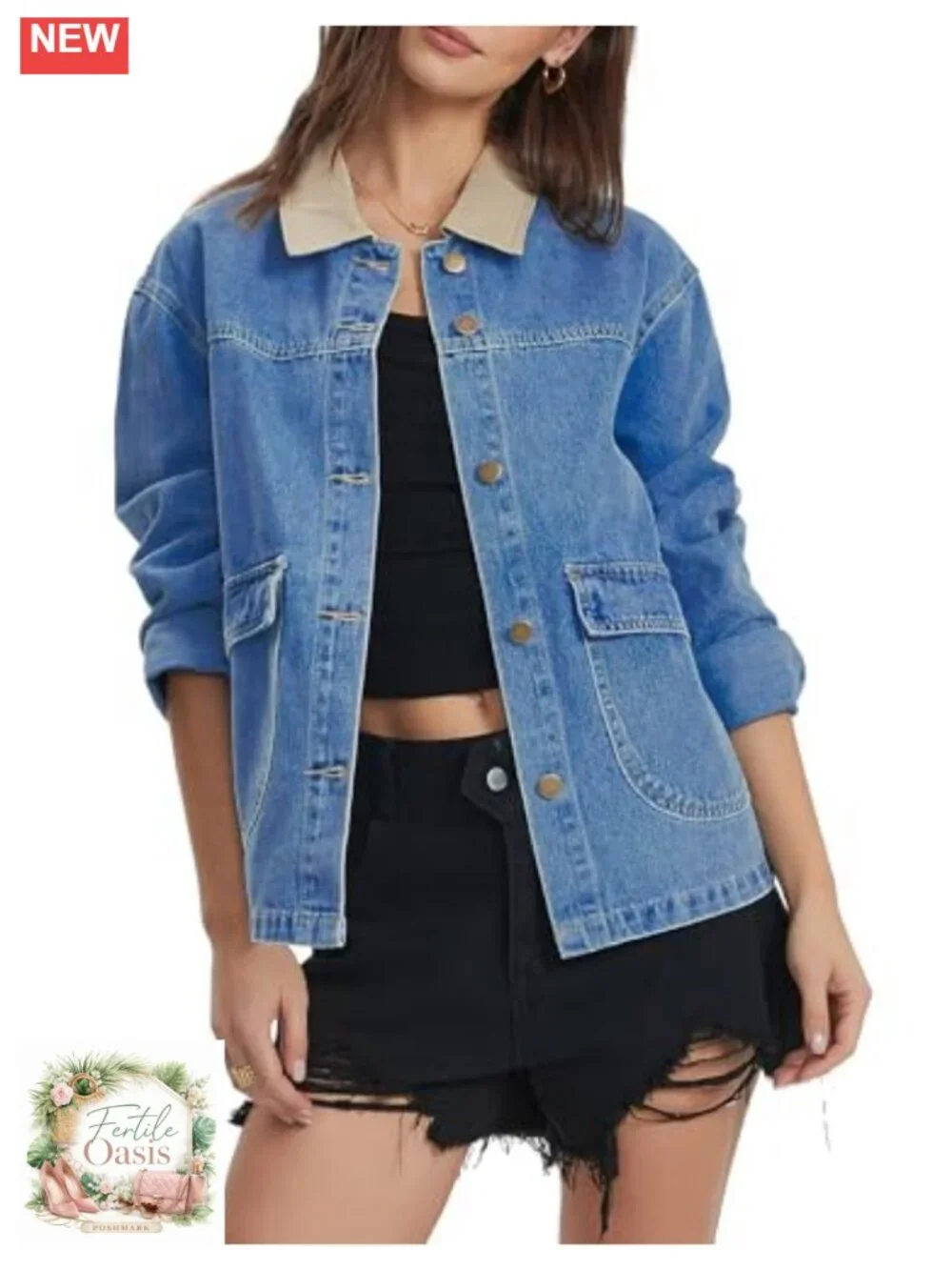 Oversized Denim Jacket Shacket with Pockets
